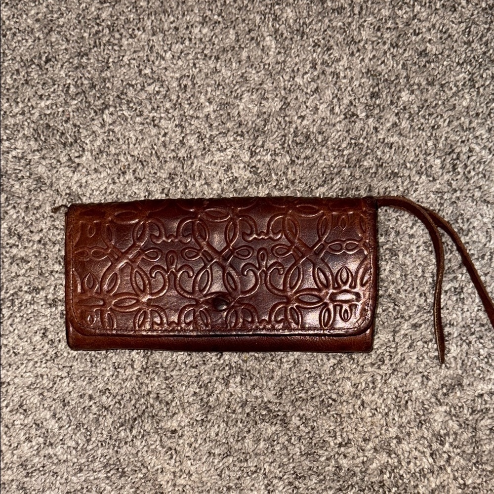 Alex & Ani Brown Embossed Leather Clutch/wallet